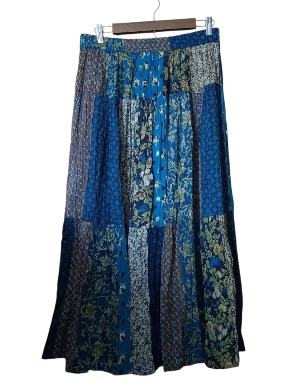 Patchwork Size Medium Elastic Waist Skirt Boho Tiered Midi Floral Fairy Whimsy